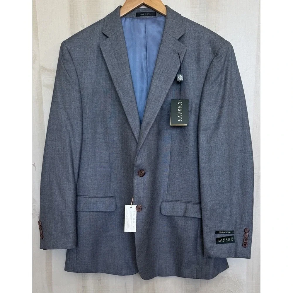 NEW Ralph Lauren Silk Wool Blazer Coat Sport Jacket 2 Button Size 44R Blue